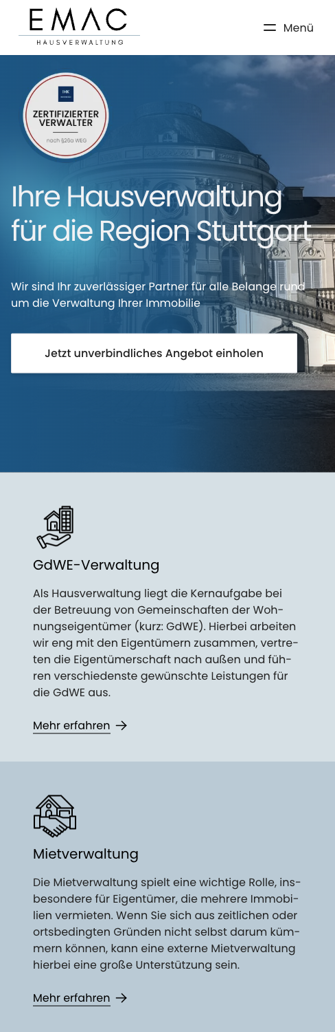 Das Bild zeigt einen Desktop Screenshot der vorgestellten Website