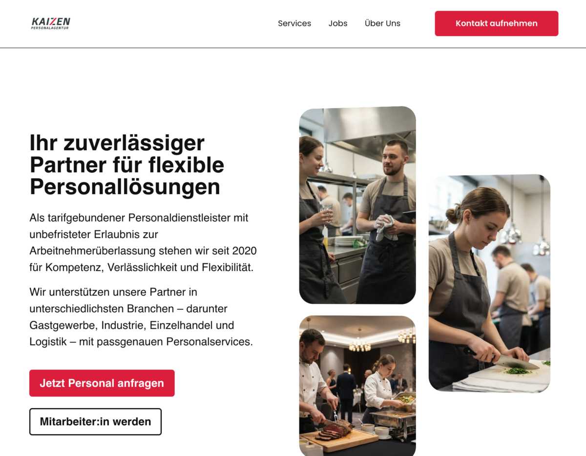 Das Bild zeigt einen Desktop Screenshot der vorgestellten Website