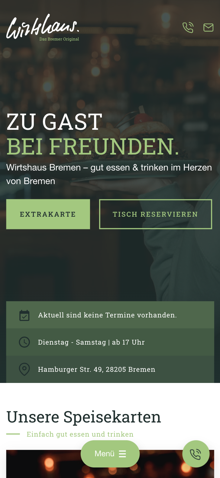 Das Bild zeigt einen Mobile Screenshot der vorgestellten Website
