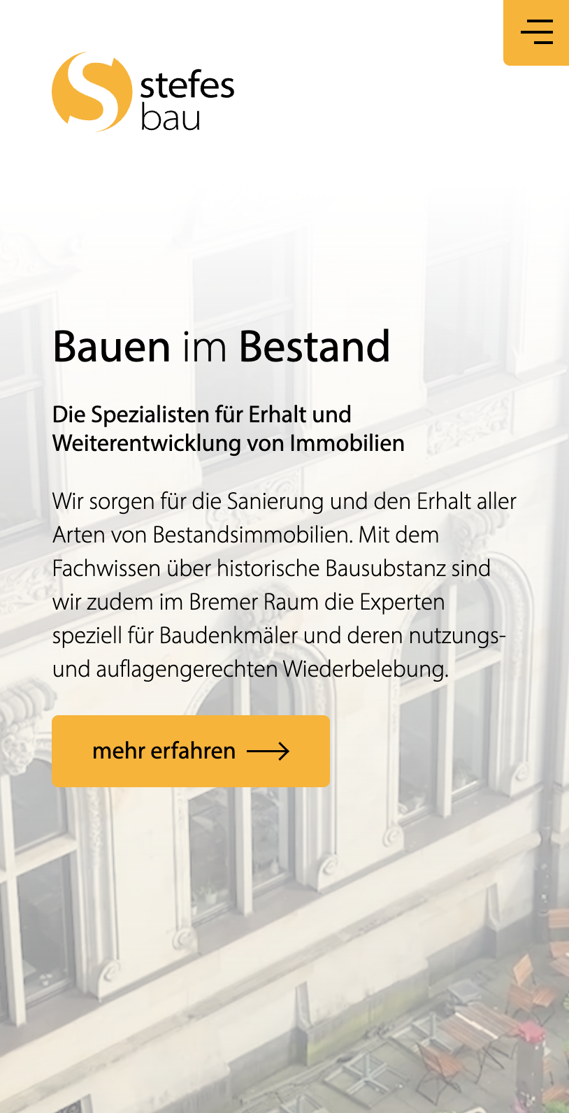 Das Bild zeigt einen Mobile Screenshot der vorgestellten Website