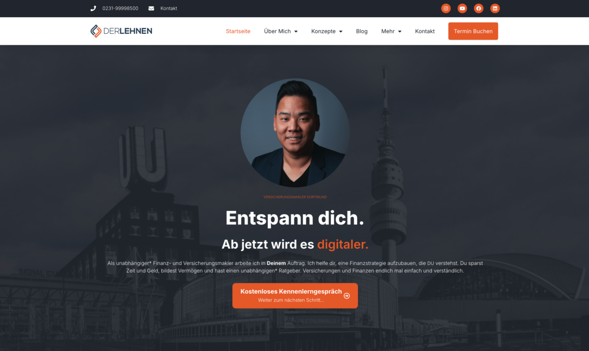 Das Bild zeigt einen Desktop Screenshot der vorgestellten Website