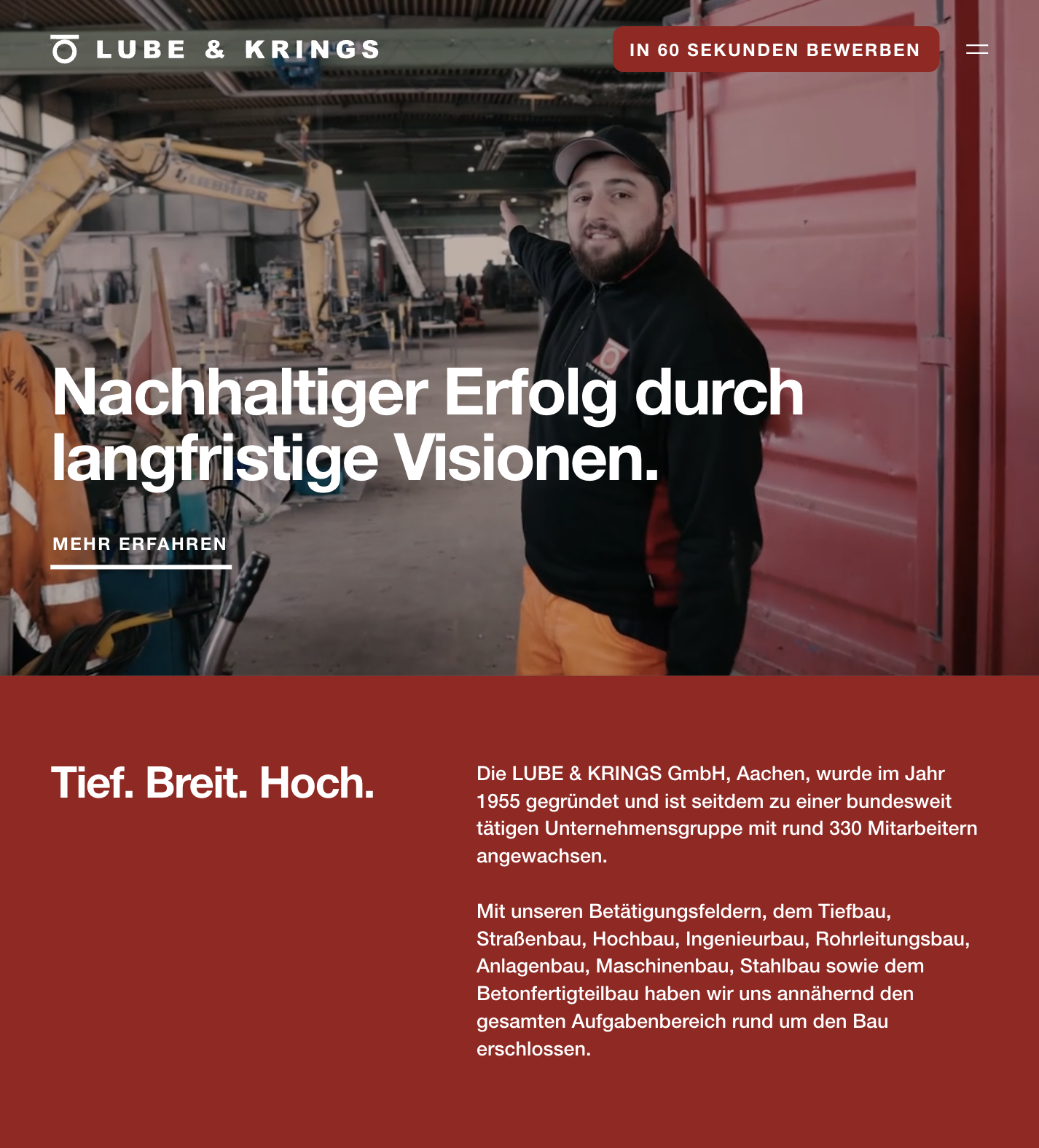 Das Bild zeigt einen Desktop Screenshot der vorgestellten Website