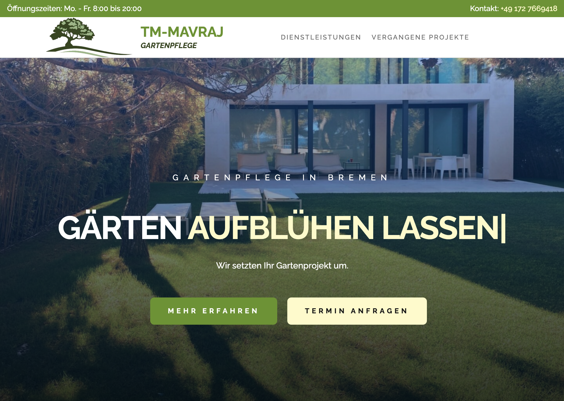 Das Bild zeigt einen Desktop Screenshot der vorgestellten Website