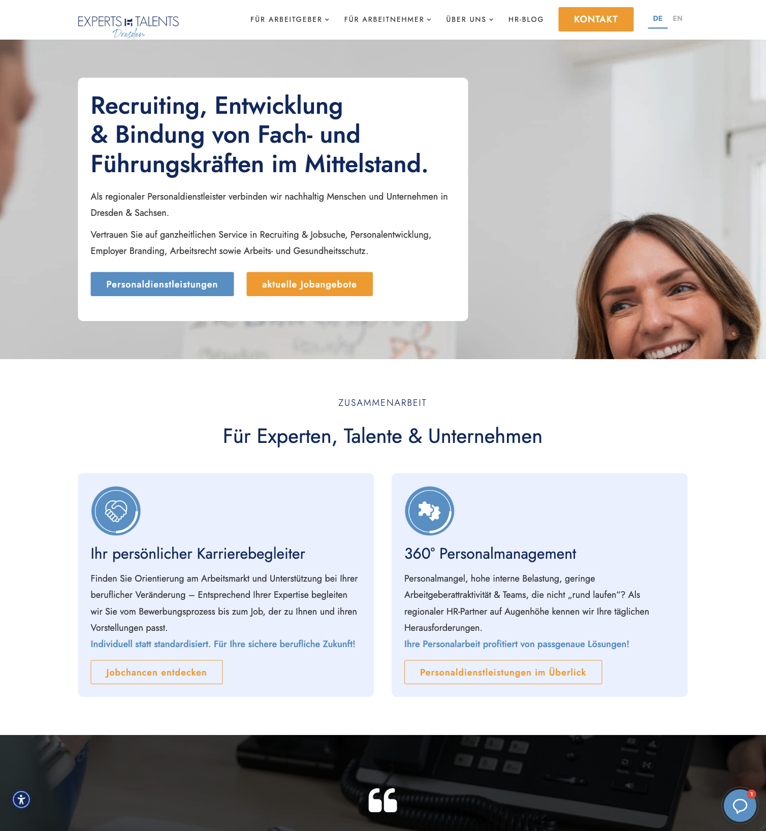 Das Bild zeigt einen Desktop Screenshot der vorgestellten Website