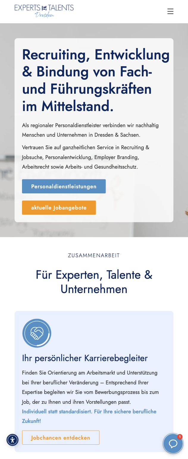 Das Bild zeigt einen Mobile Screenshot der vorgestellten Website