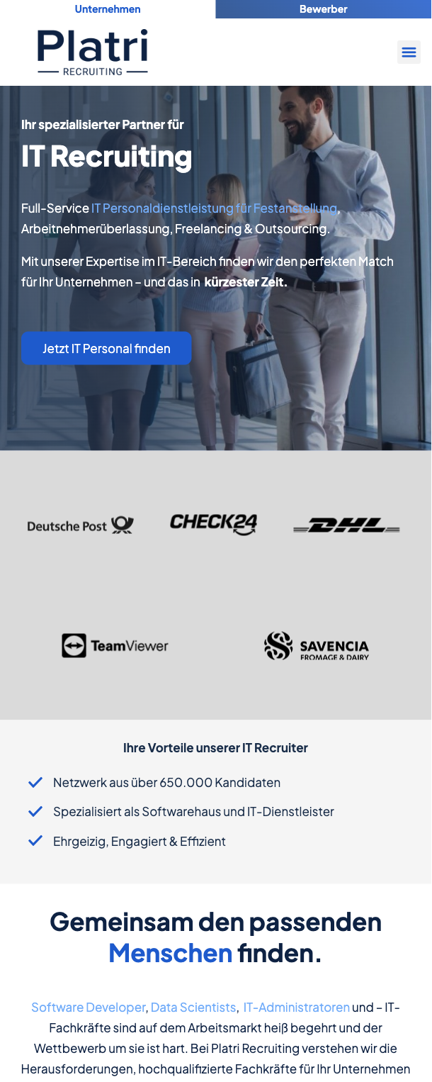 Das Bild zeigt einen Mobile Screenshot der vorgestellten Website