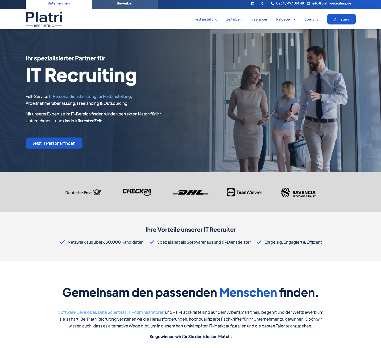 Das Bild zeigt einen Desktop Screenshot der vorgestellten Website