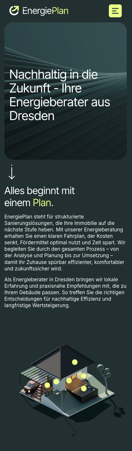 Das Bild zeigt einen Mobile Screenshot der vorgestellten Website