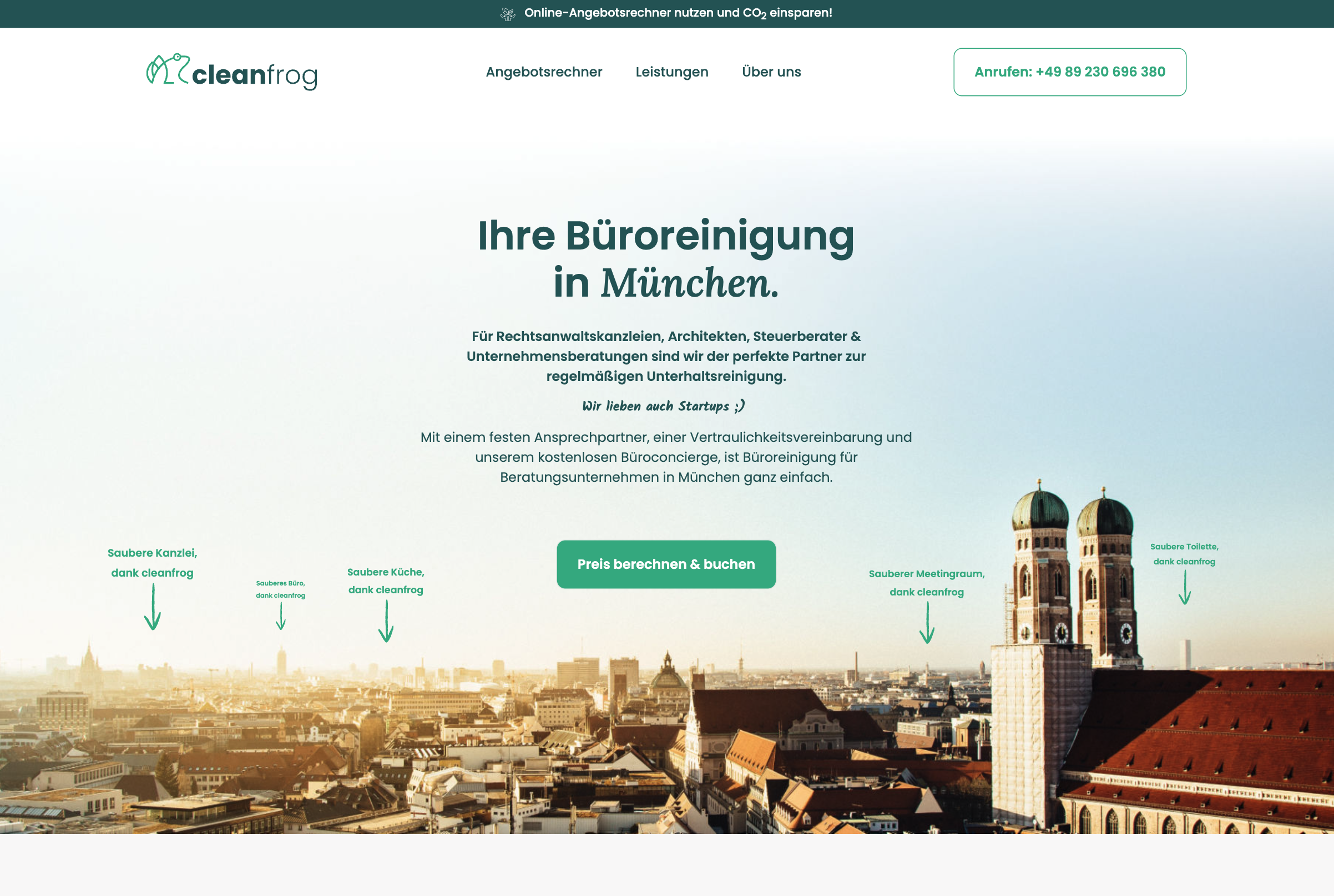 Das Bild zeigt einen Desktop Screenshot der vorgestellten Website