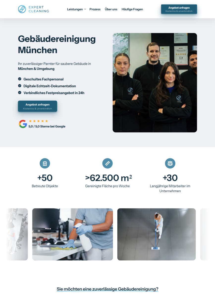 Das Bild zeigt einen Desktop Screenshot der vorgestellten Website