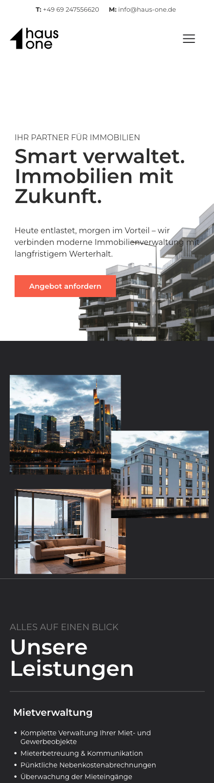 Das Bild zeigt einen Mobile Screenshot der vorgestellten Website