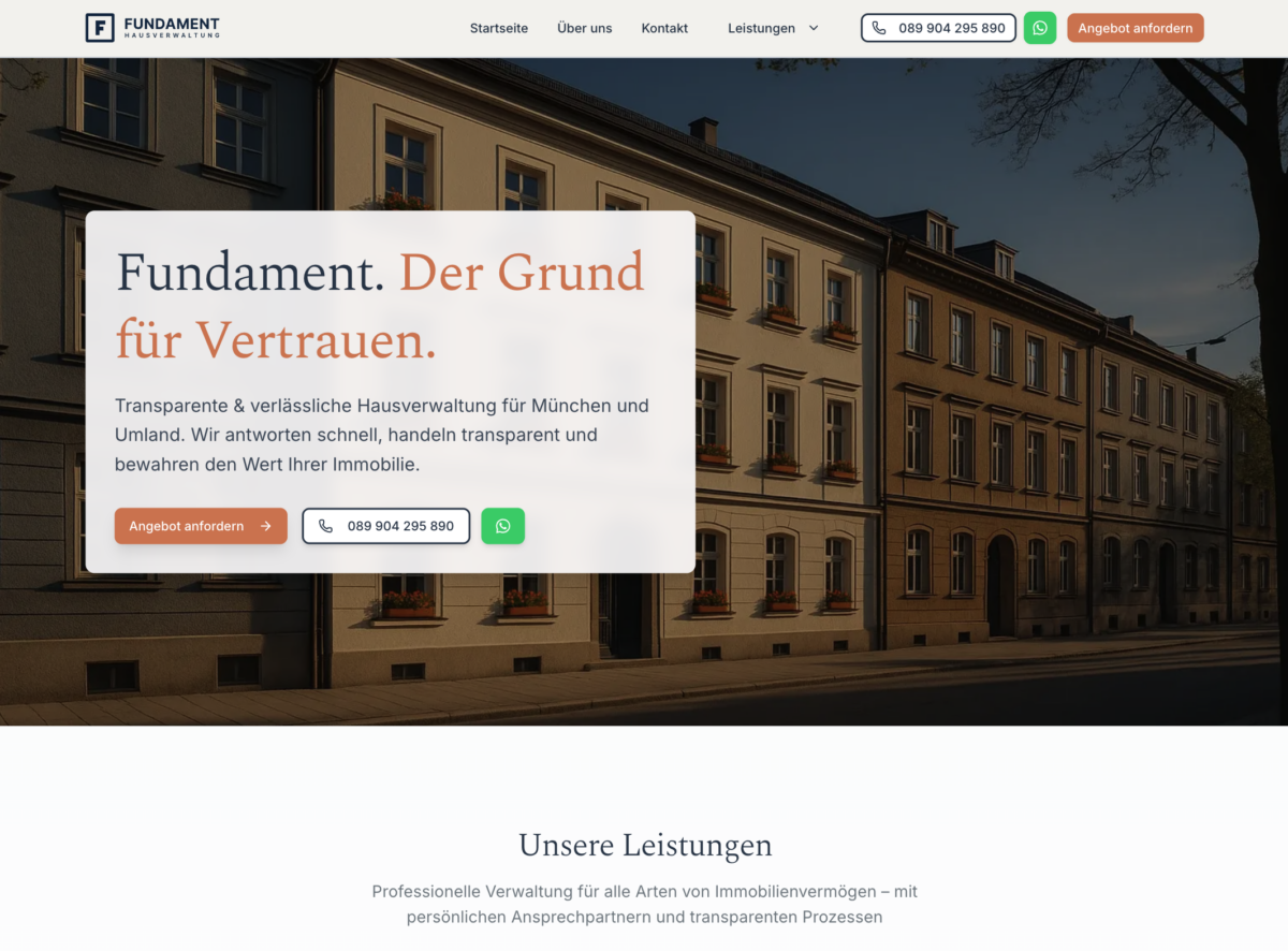 Das Bild zeigt einen Desktop Screenshot der vorgestellten Website