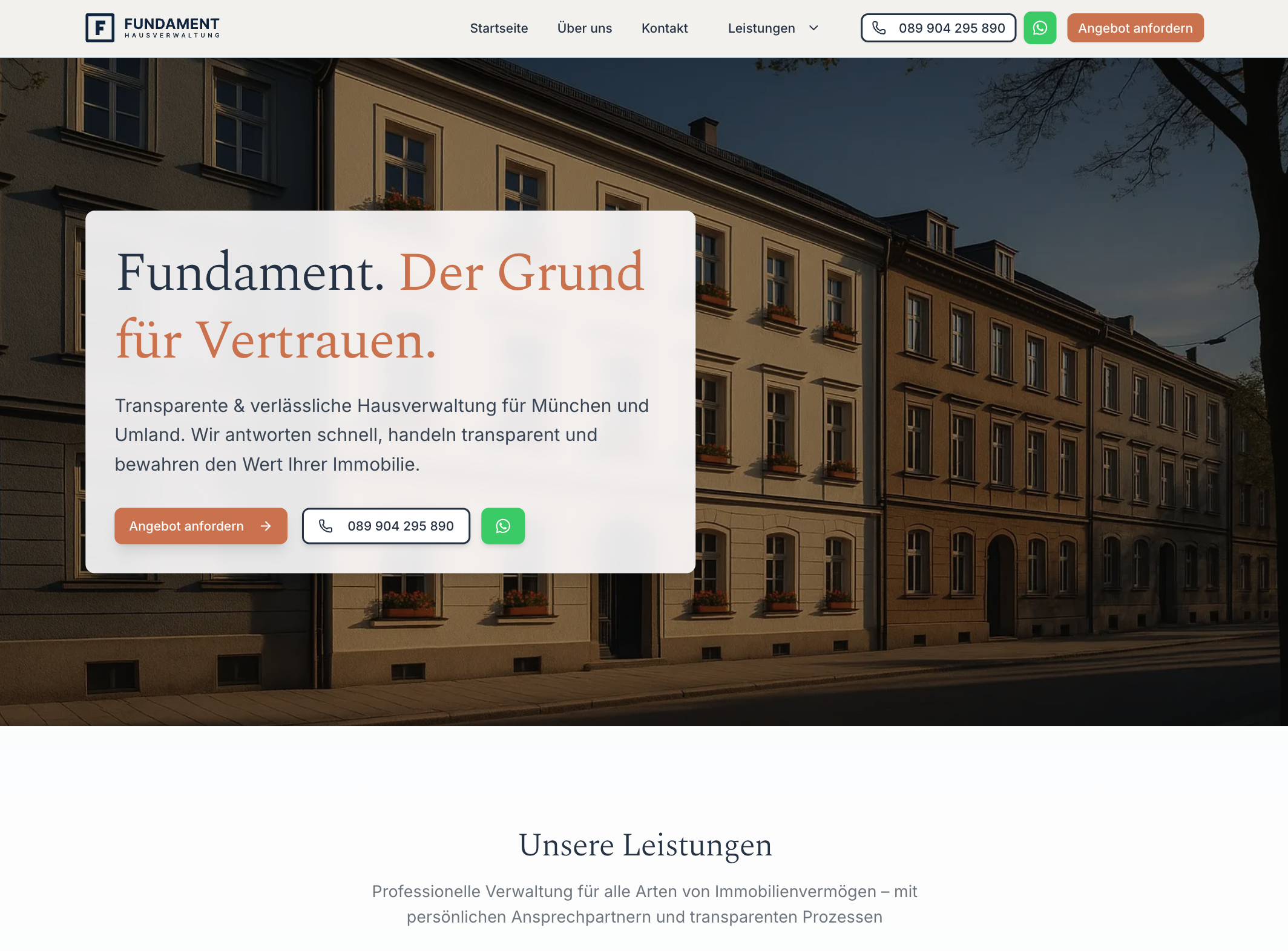 Das Bild zeigt einen Desktop Screenshot der vorgestellten Website