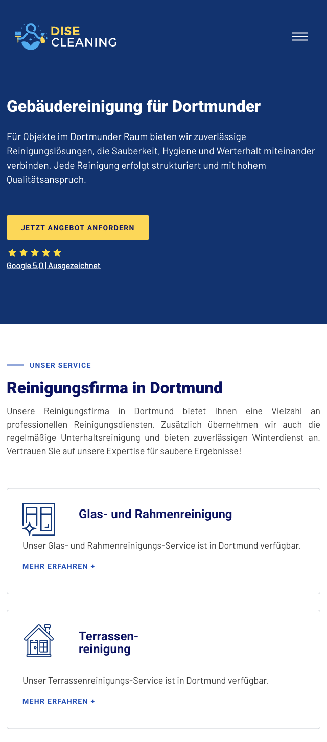 Das Bild zeigt einen Mobile Screenshot der vorgestellten Website