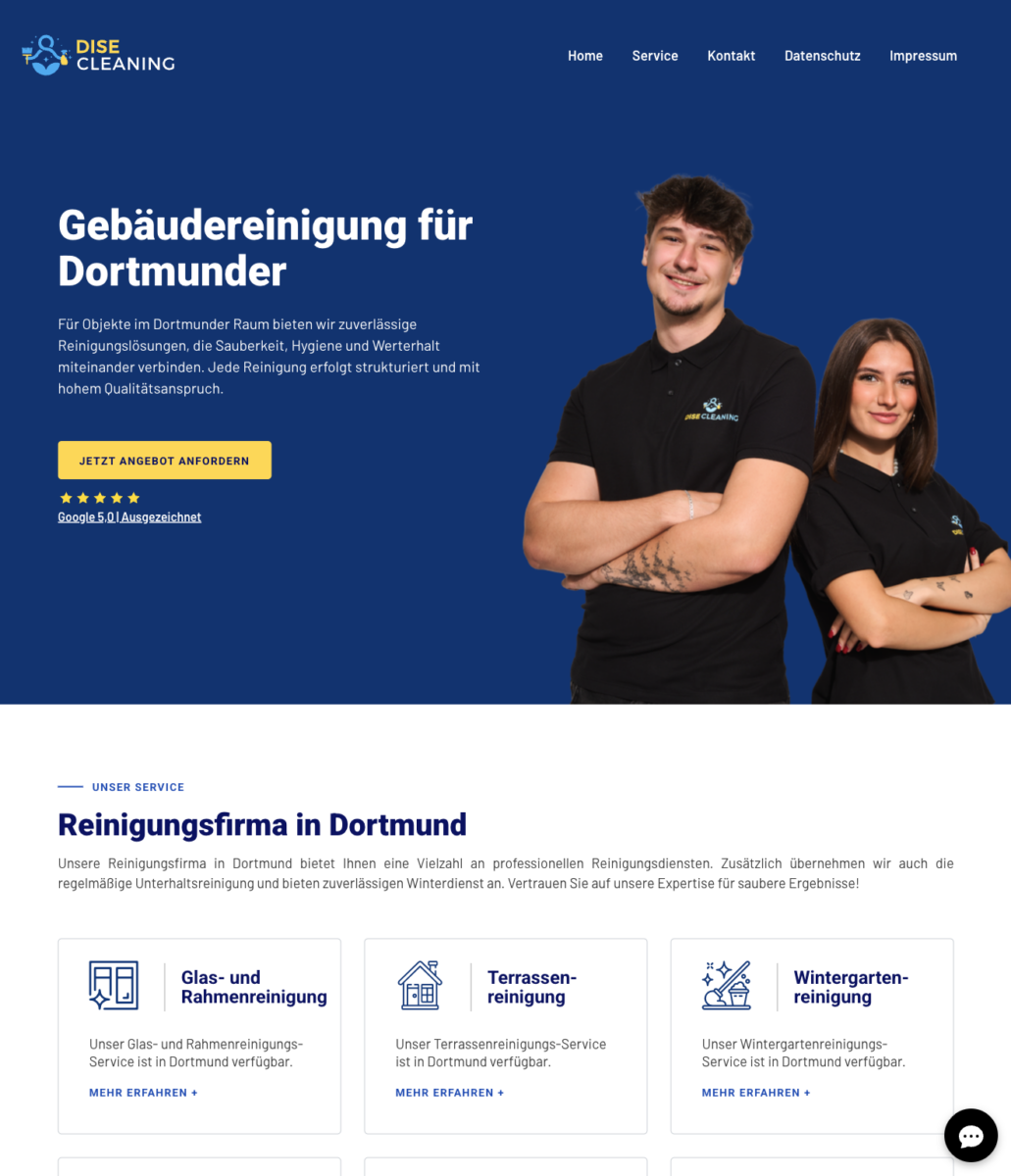 Das Bild zeigt einen Desktop Screenshot der vorgestellten Website