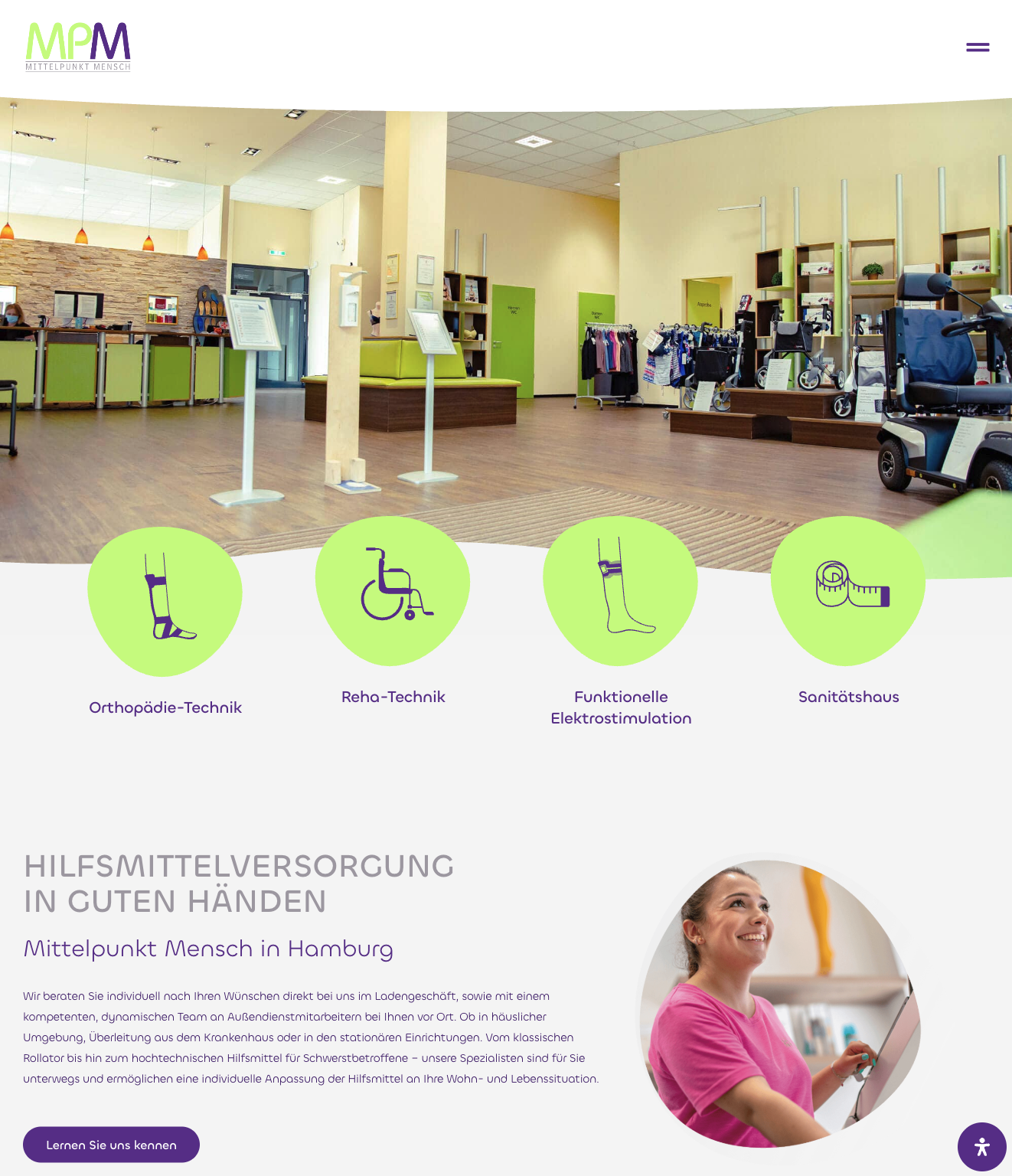 Das Bild zeigt einen Desktop Screenshot der vorgestellten Website