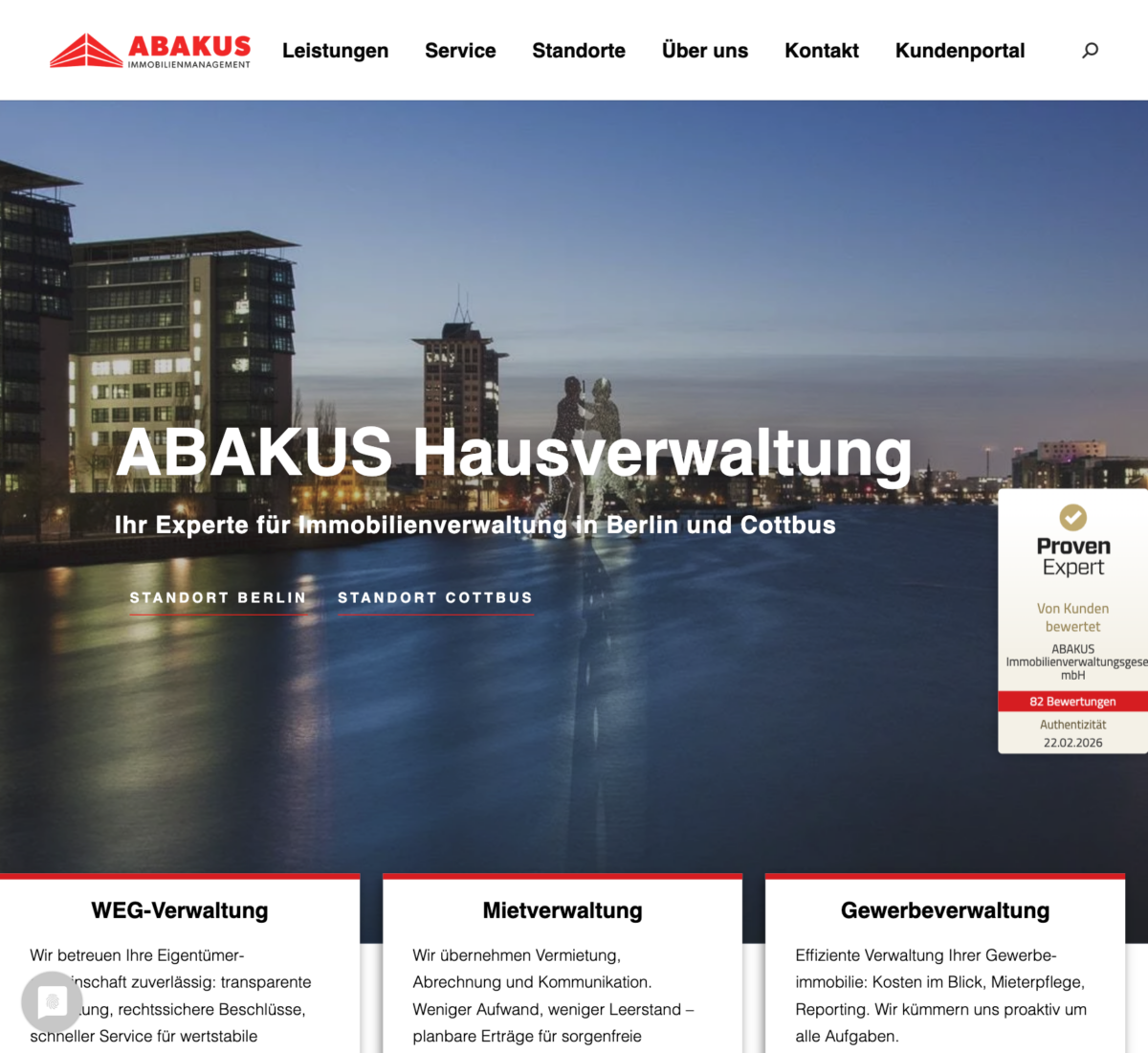Das Bild zeigt einen Desktop Screenshot der vorgestellten Website