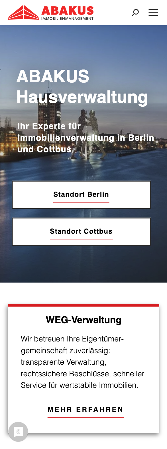 Das Bild zeigt einen Mobile Screenshot der vorgestellten Website