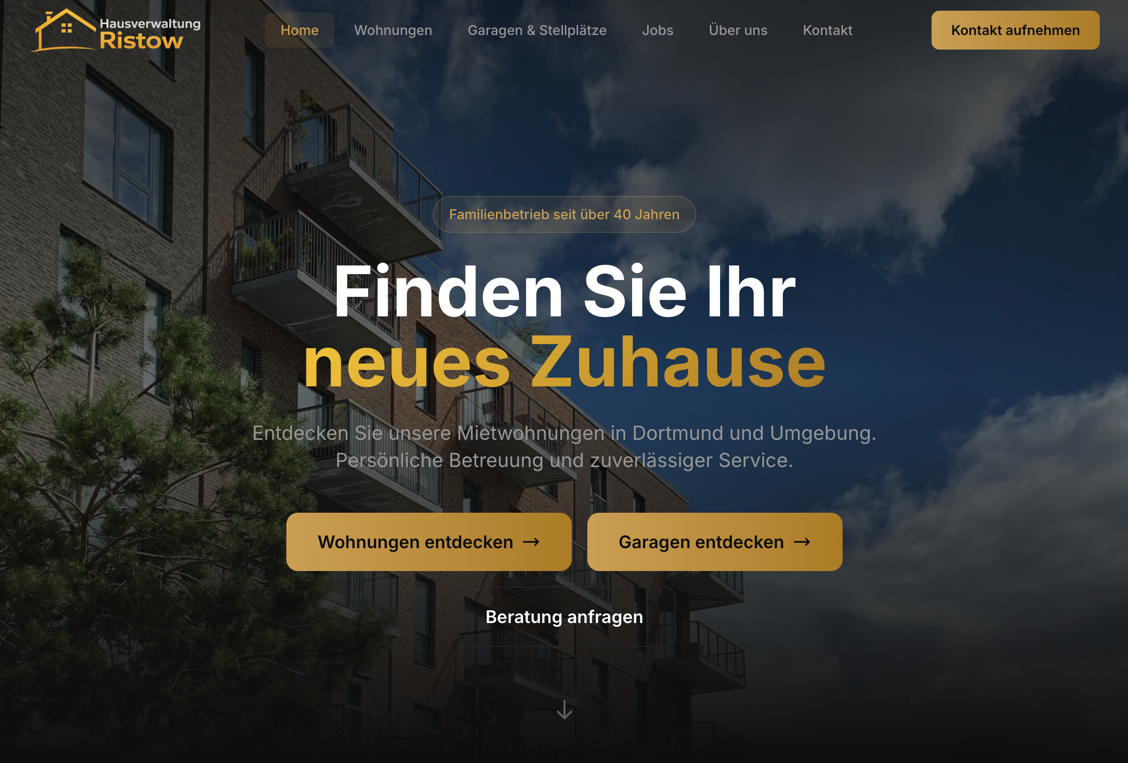 Das Bild zeigt einen Desktop Screenshot der vorgestellten Website