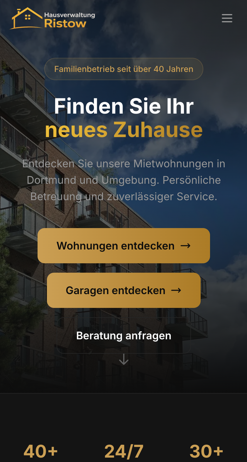 Das Bild zeigt einen Mobile Screenshot der vorgestellten Website