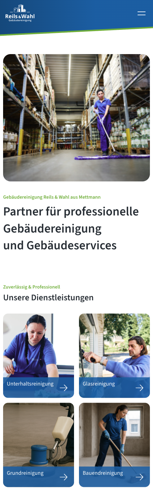 Das Bild zeigt einen Mobile Screenshot der vorgestellten Website