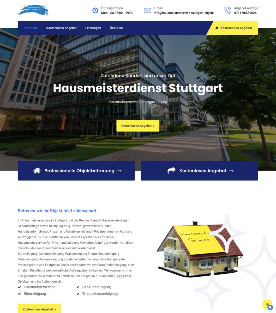 Das Bild zeigt einen Desktop Screenshot der vorgestellten Website
