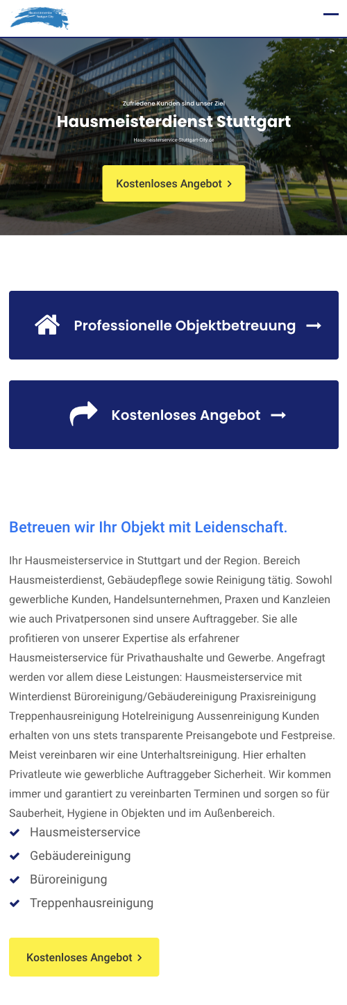 Das Bild zeigt einen Mobile Screenshot der vorgestellten Website