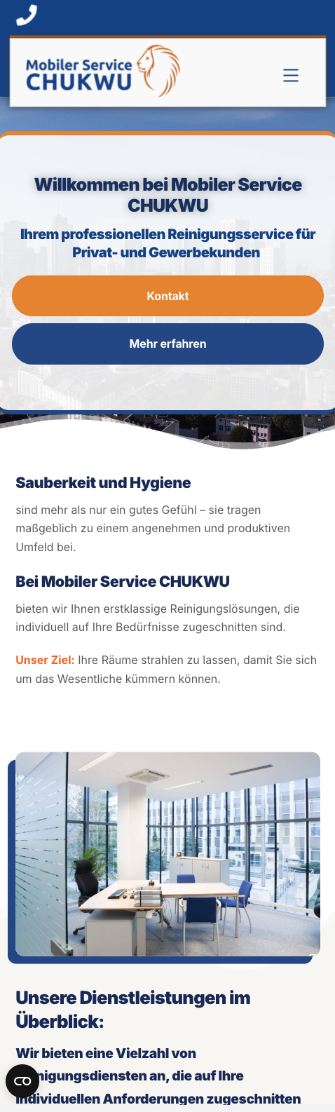 Das Bild zeigt einen Mobile Screenshot der vorgestellten Website
