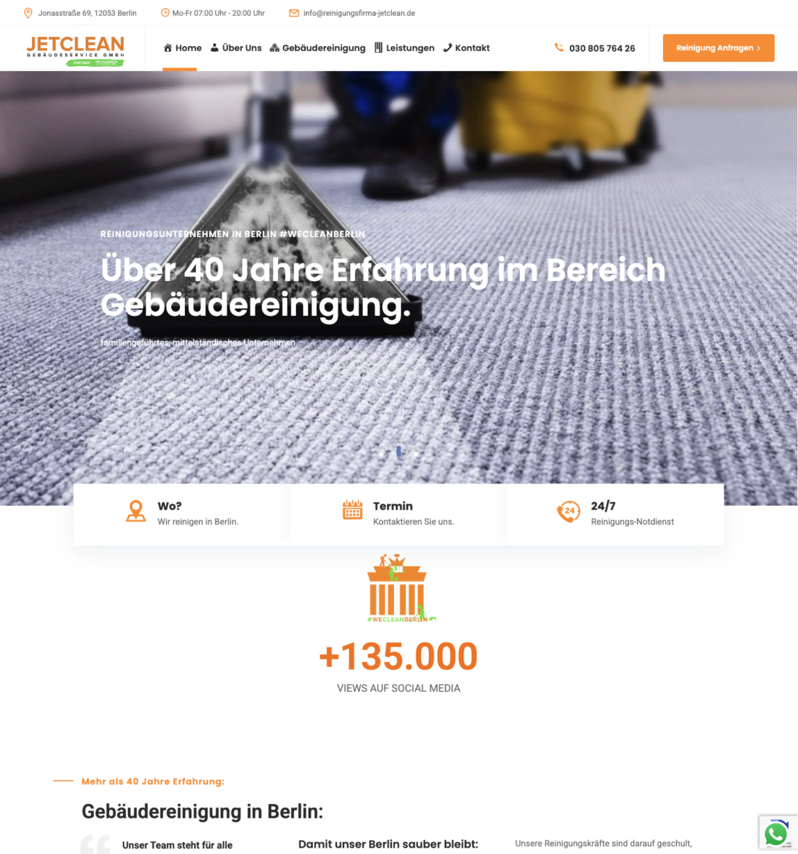 Das Bild zeigt einen Desktop Screenshot der vorgestellten Website