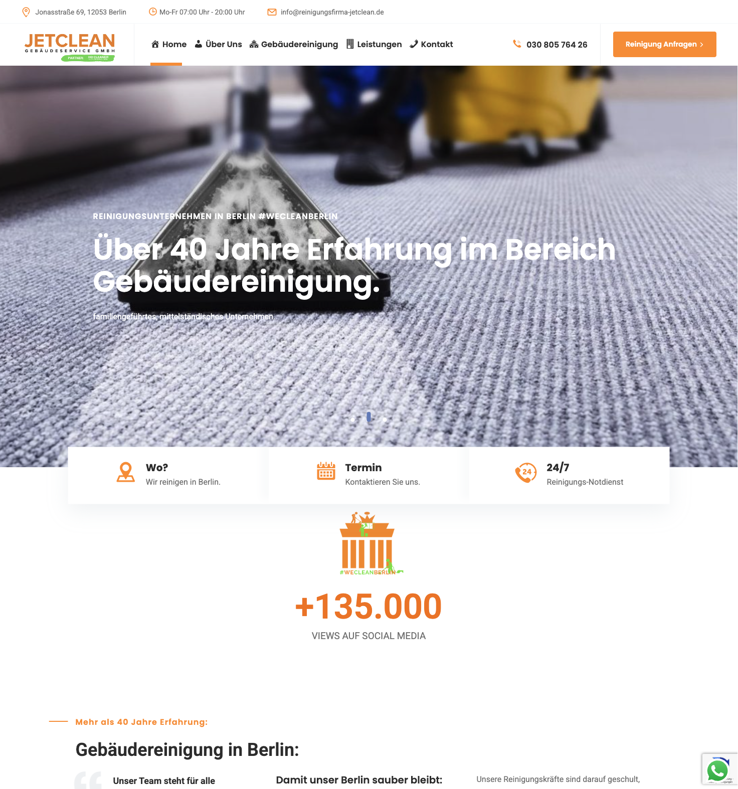 Das Bild zeigt einen Desktop Screenshot der vorgestellten Website