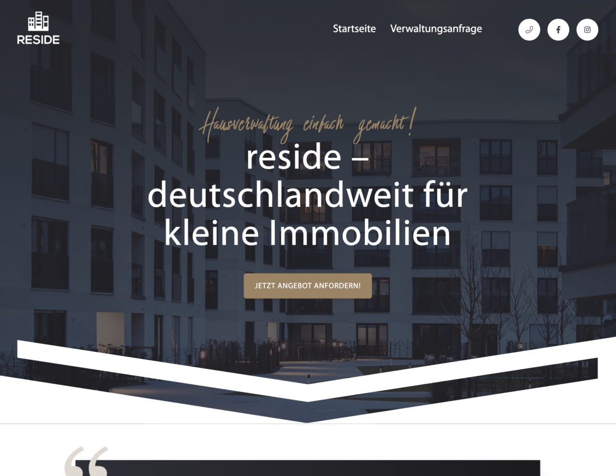 Das Bild zeigt einen Desktop Screenshot der vorgestellten Website