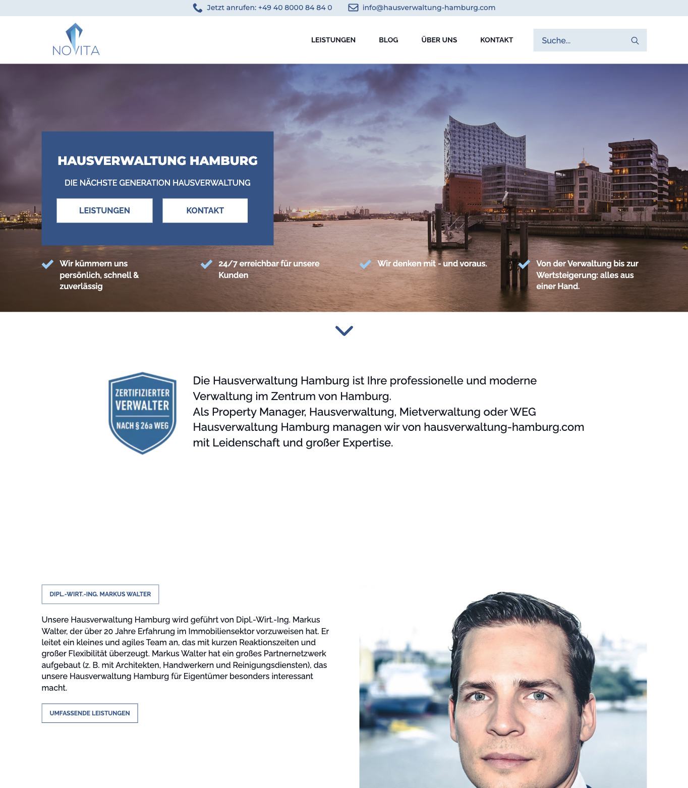 Das Bild zeigt einen Desktop Screenshot der vorgestellten Website