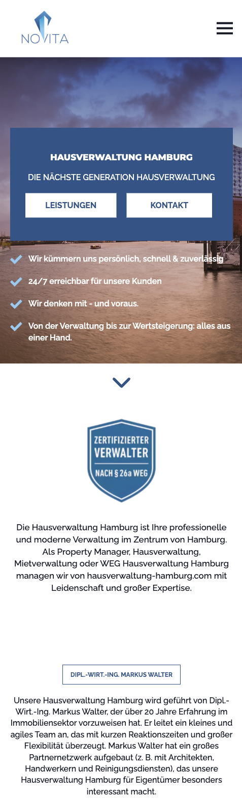 Das Bild zeigt einen Mobile Screenshot der vorgestellten Website