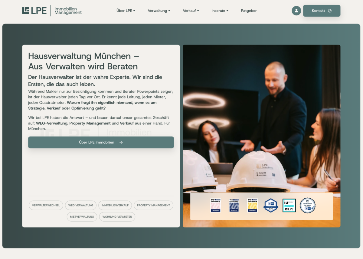 Das Bild zeigt einen Desktop Screenshot der vorgestellten Website
