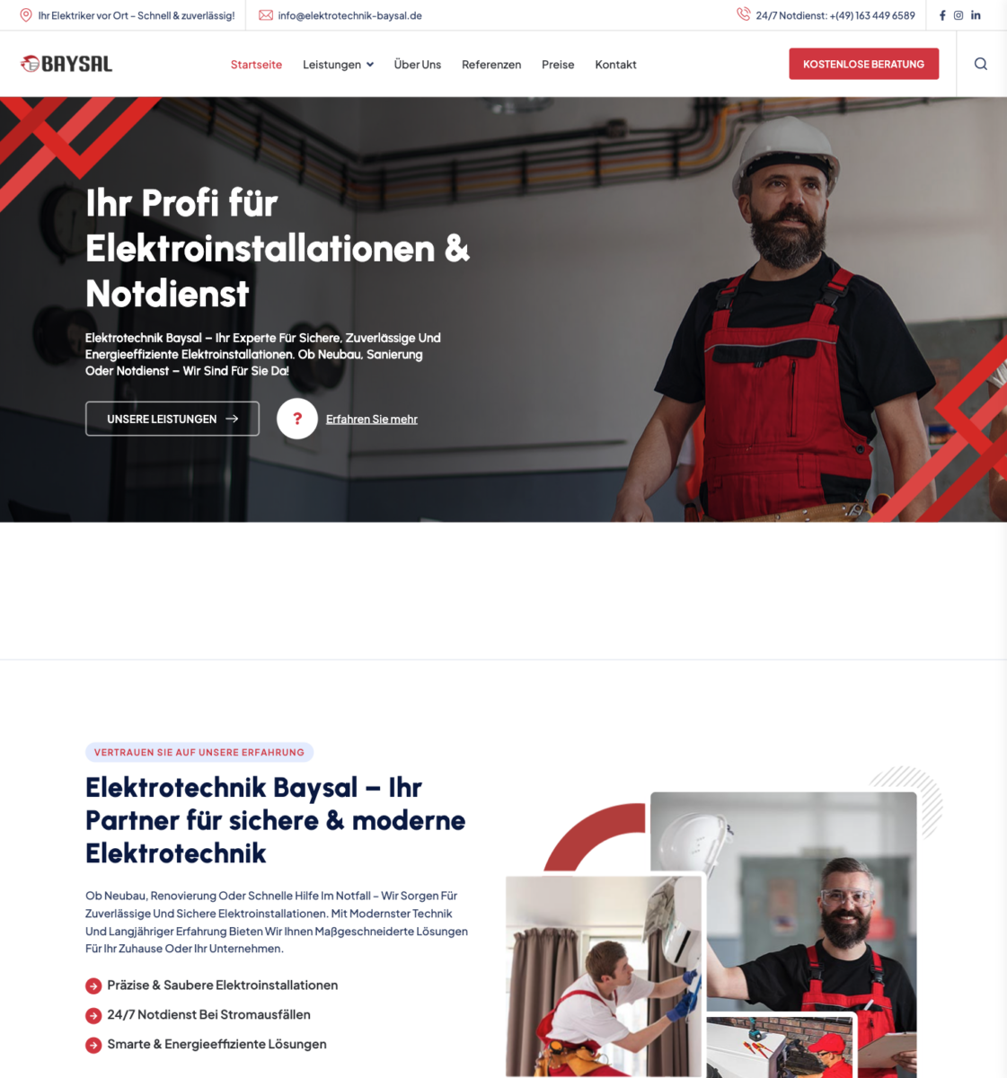 Das Bild zeigt einen Desktop Screenshot der vorgestellten Website
