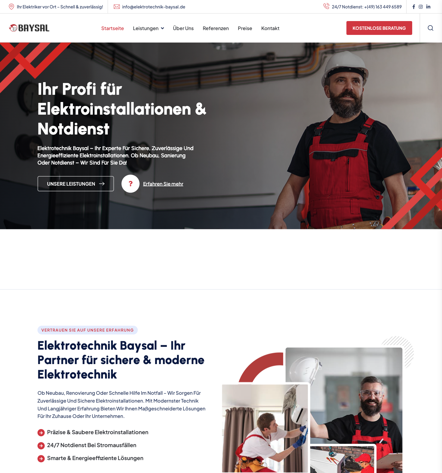 Das Bild zeigt einen Desktop Screenshot der vorgestellten Website