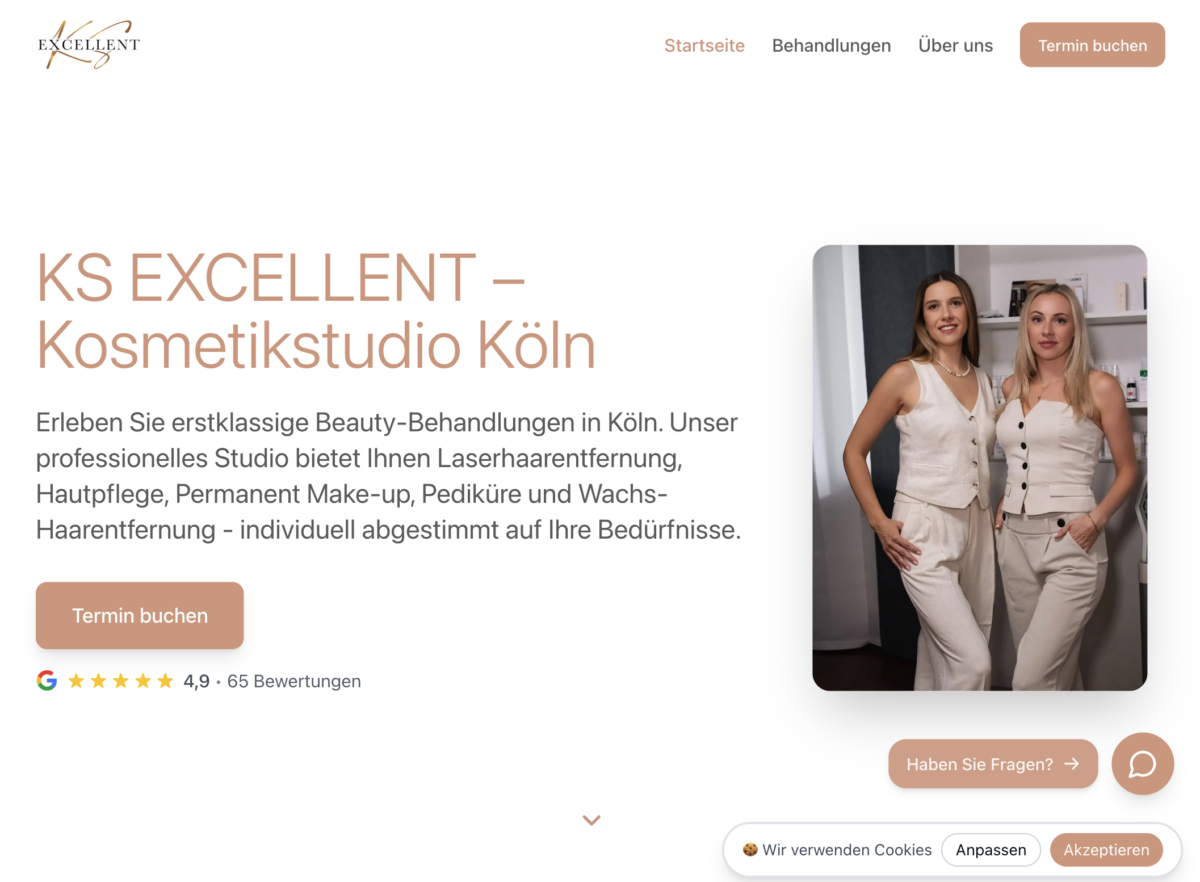 Das Bild zeigt einen Desktop Screenshot der vorgestellten Website