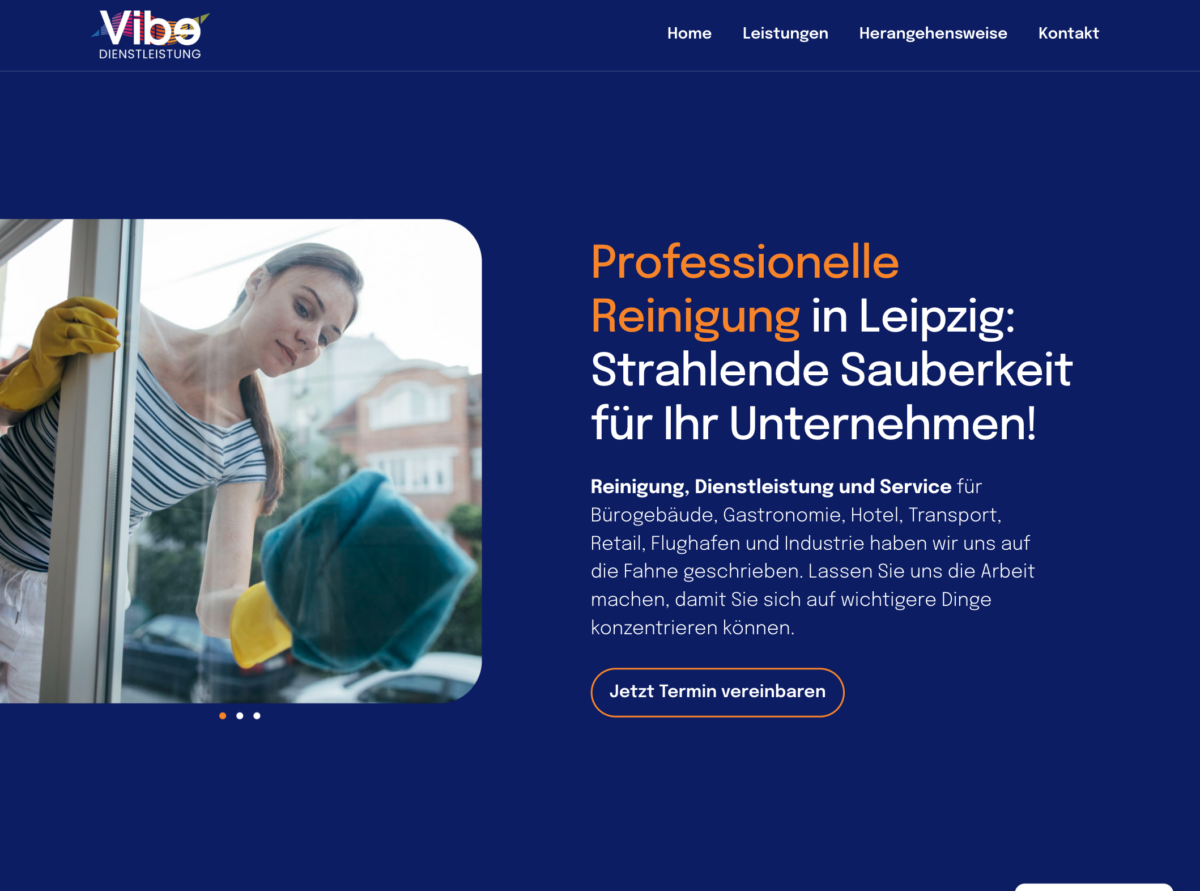 Das Bild zeigt einen Desktop Screenshot der vorgestellten Website