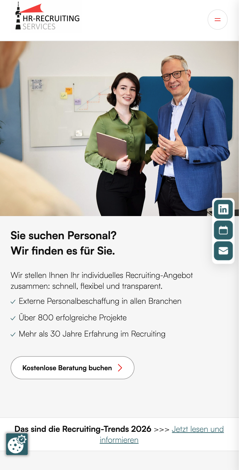 Das Bild zeigt einen Mobile Screenshot der vorgestellten Website