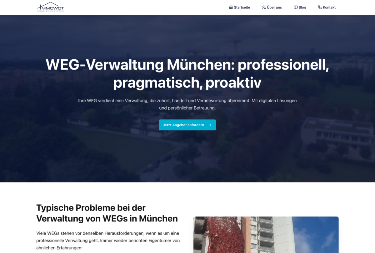 Das Bild zeigt einen Desktop Screenshot der vorgestellten Website