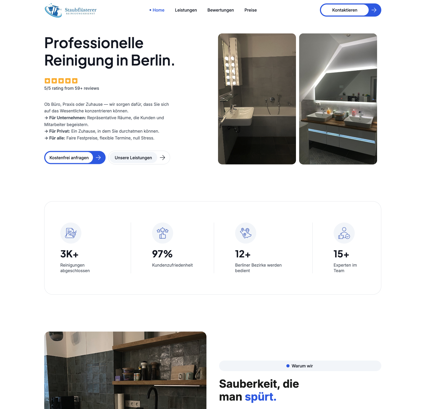 Das Bild zeigt einen Desktop Screenshot der vorgestellten Website