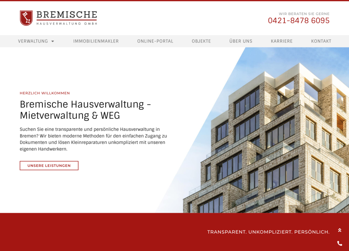 Das Bild zeigt einen Desktop Screenshot der vorgestellten Website