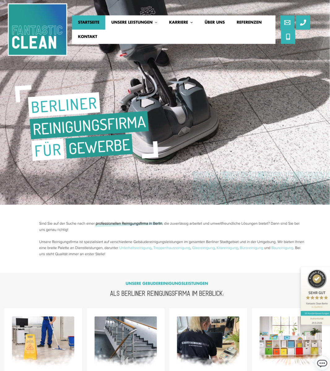 Das Bild zeigt einen Desktop Screenshot der vorgestellten Website