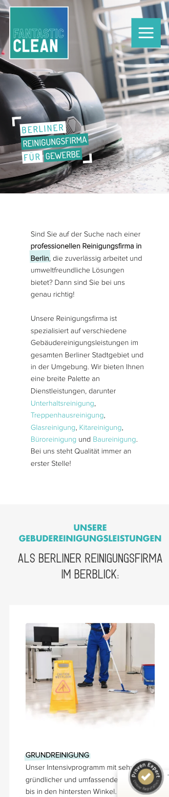 Das Bild zeigt einen Mobile Screenshot der vorgestellten Website