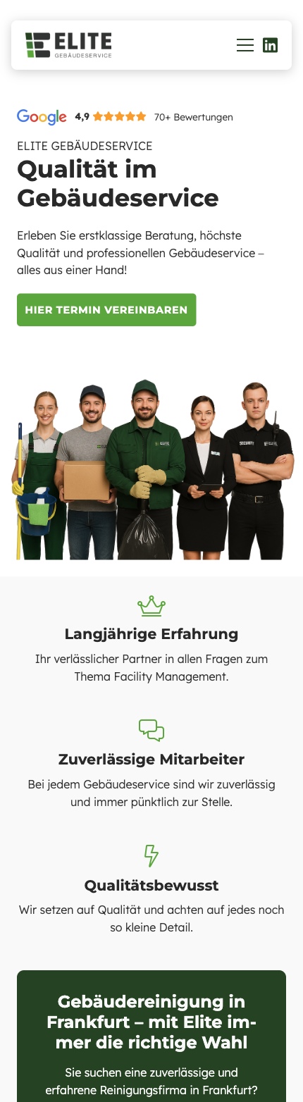 Das Bild zeigt einen Mobile Screenshot der vorgestellten Website