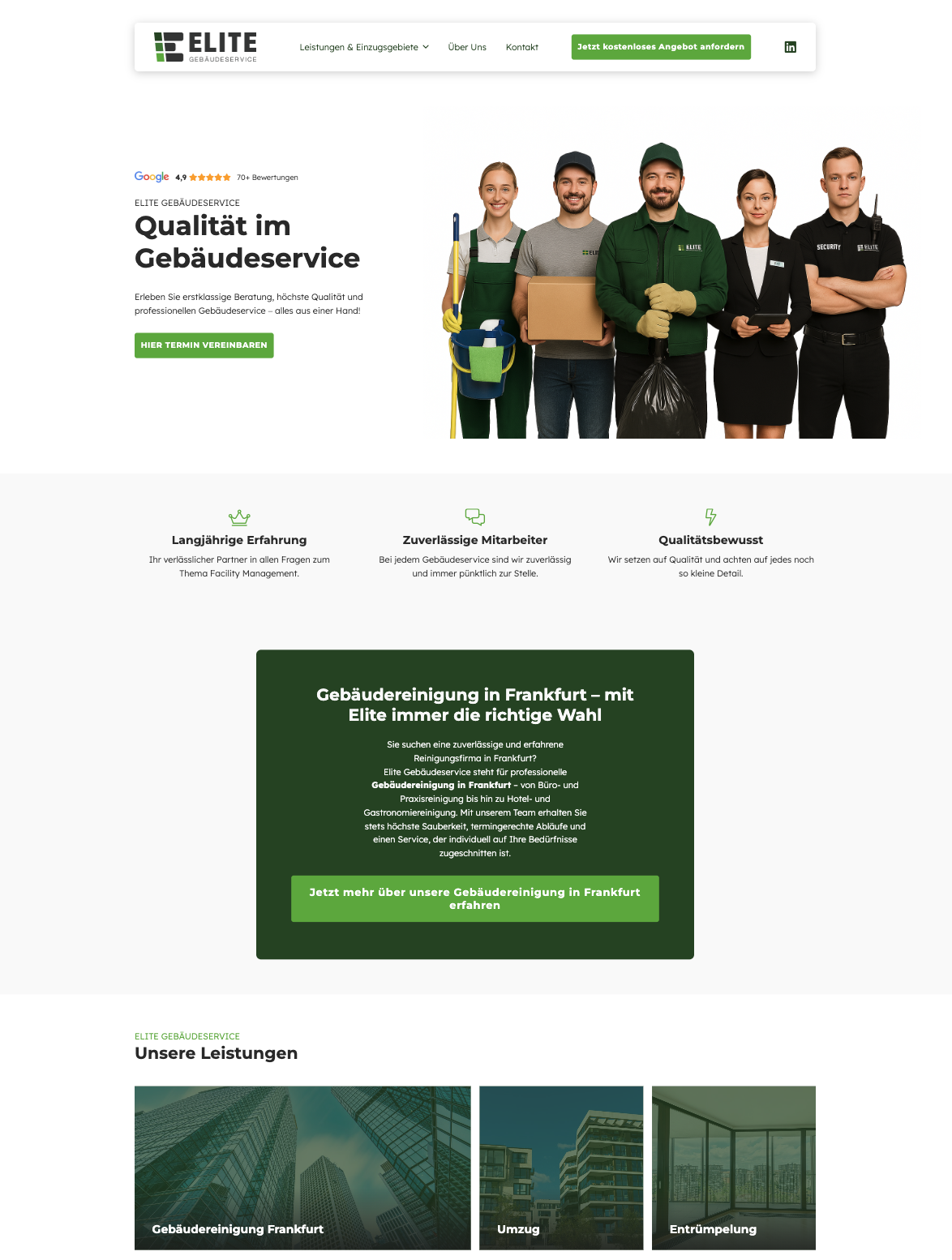 Das Bild zeigt einen Desktop Screenshot der vorgestellten Website