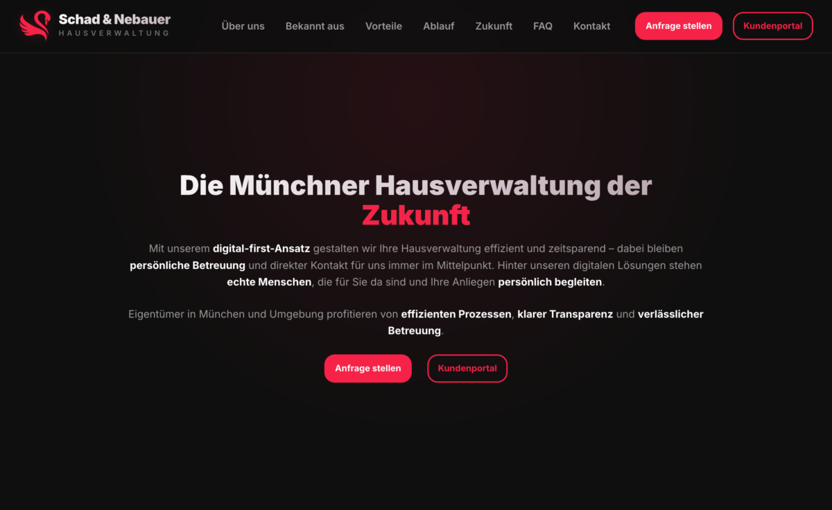 Das Bild zeigt einen Desktop Screenshot der vorgestellten Website
