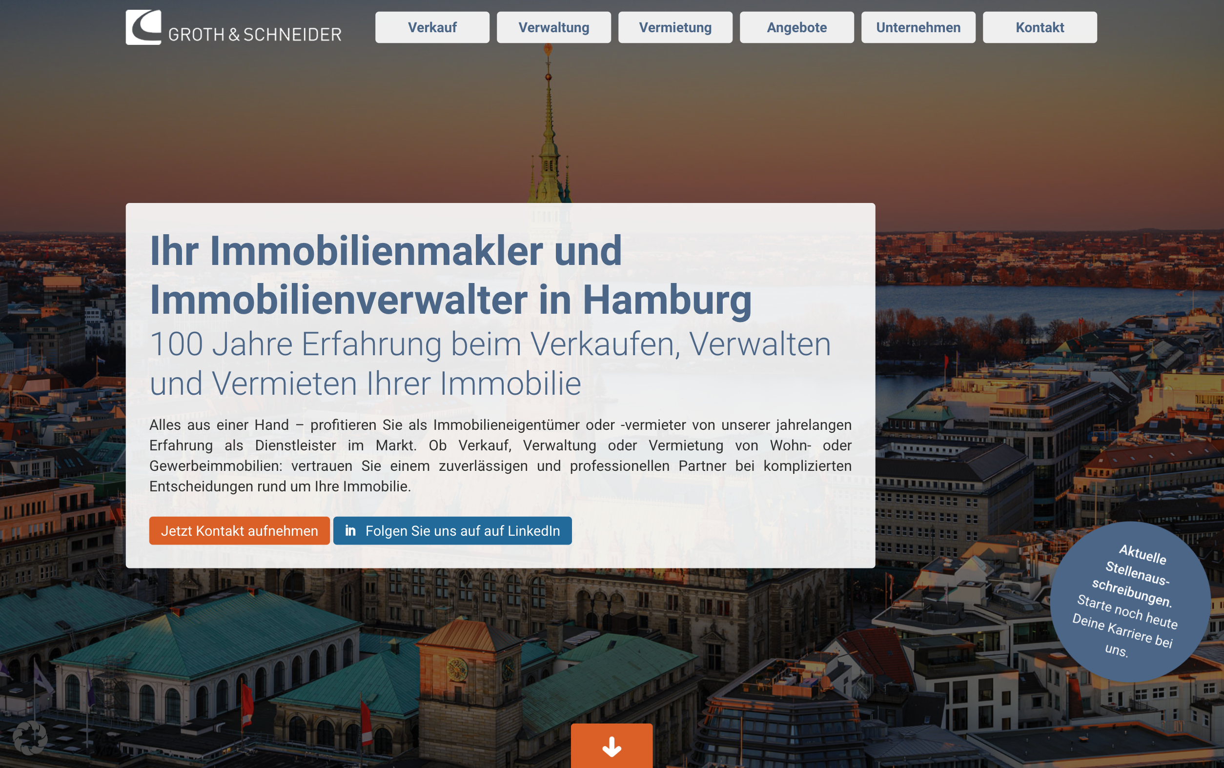 Das Bild zeigt einen Desktop Screenshot der vorgestellten Website