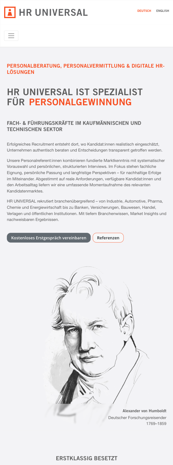 Das Bild zeigt einen Mobile Screenshot der vorgestellten Website