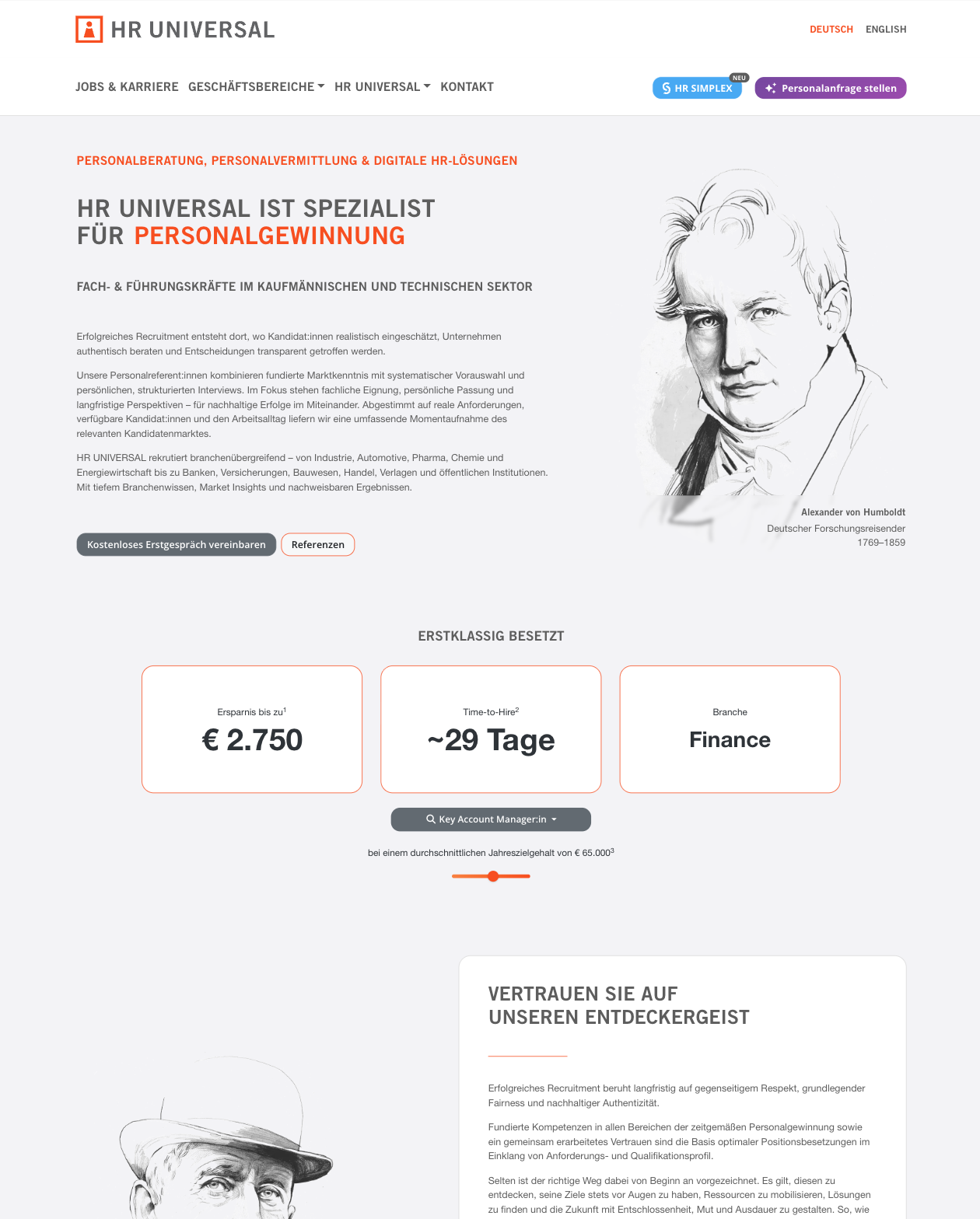 Das Bild zeigt einen Desktop Screenshot der vorgestellten Website